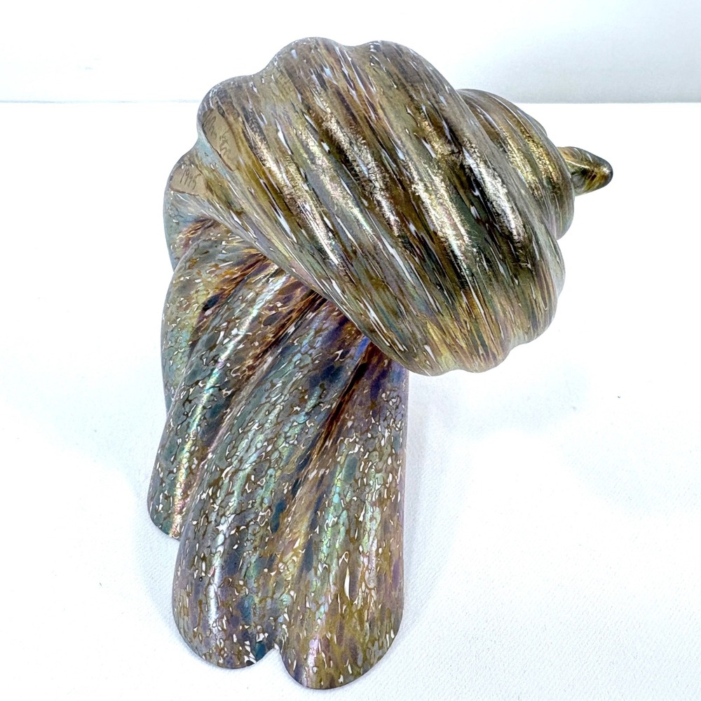 Cohn Stone Art Glass Seashell Sculpture Iridescent Gold Brown 1995 Signed - Picture 2 of 9